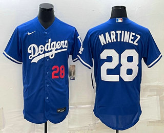 Men%27s Los Angeles Dodgers #28 JD Martinez Number Blue Stitched MLB Flex Base Nike Jersey